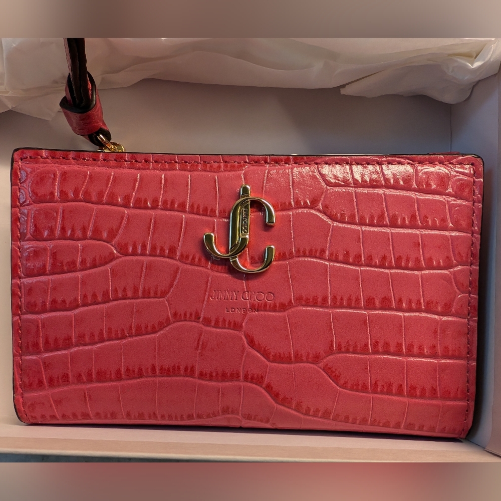 BRAND NEW Jimmy Choo pink croc embossed wallet
